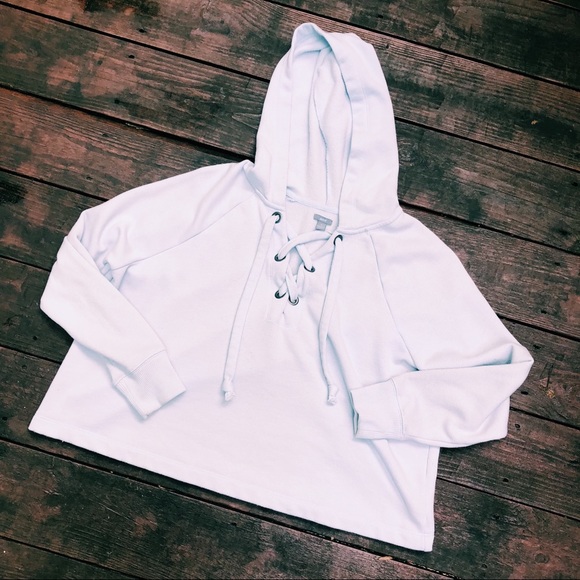 aerie Tops - aerie cropped lace-up sweatshirt